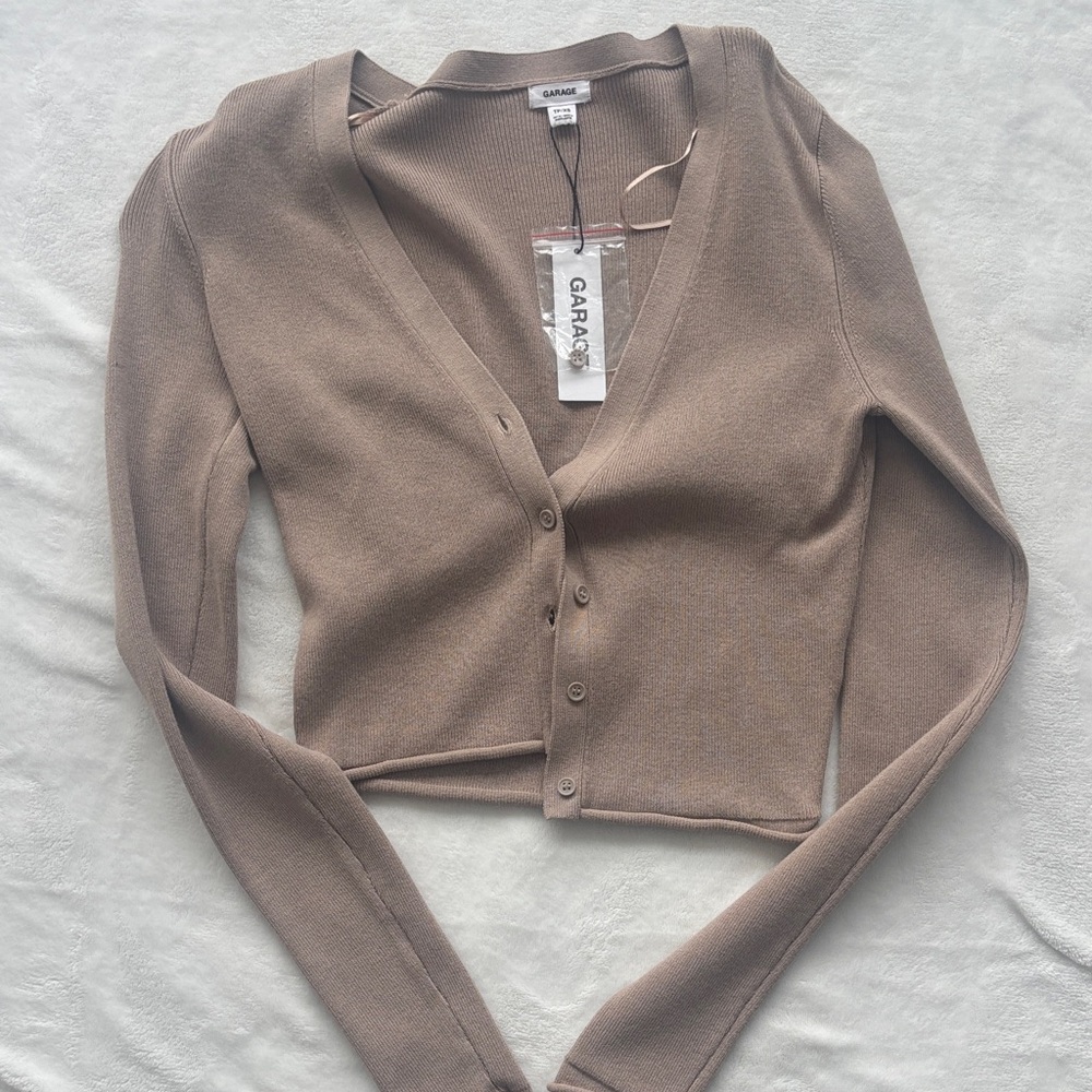 Garage Tan Cropped Cardigan